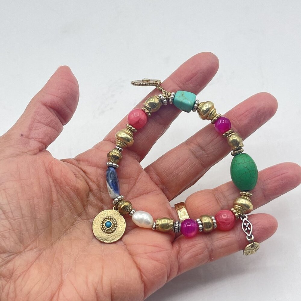 Chico's Multi-Color Beaded Bracelet With Gold Accents & Charms - Picture 4 of 5